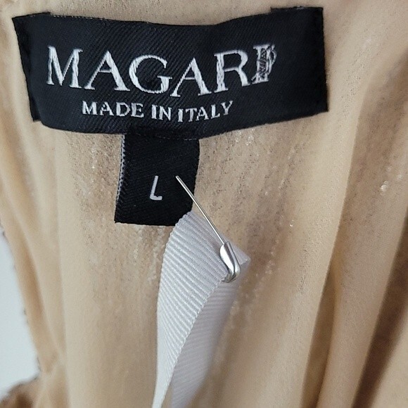 Magari Taupe Pleated Sleeveless Dress with Sequins Top. Size Large. - Picture 13 of 13